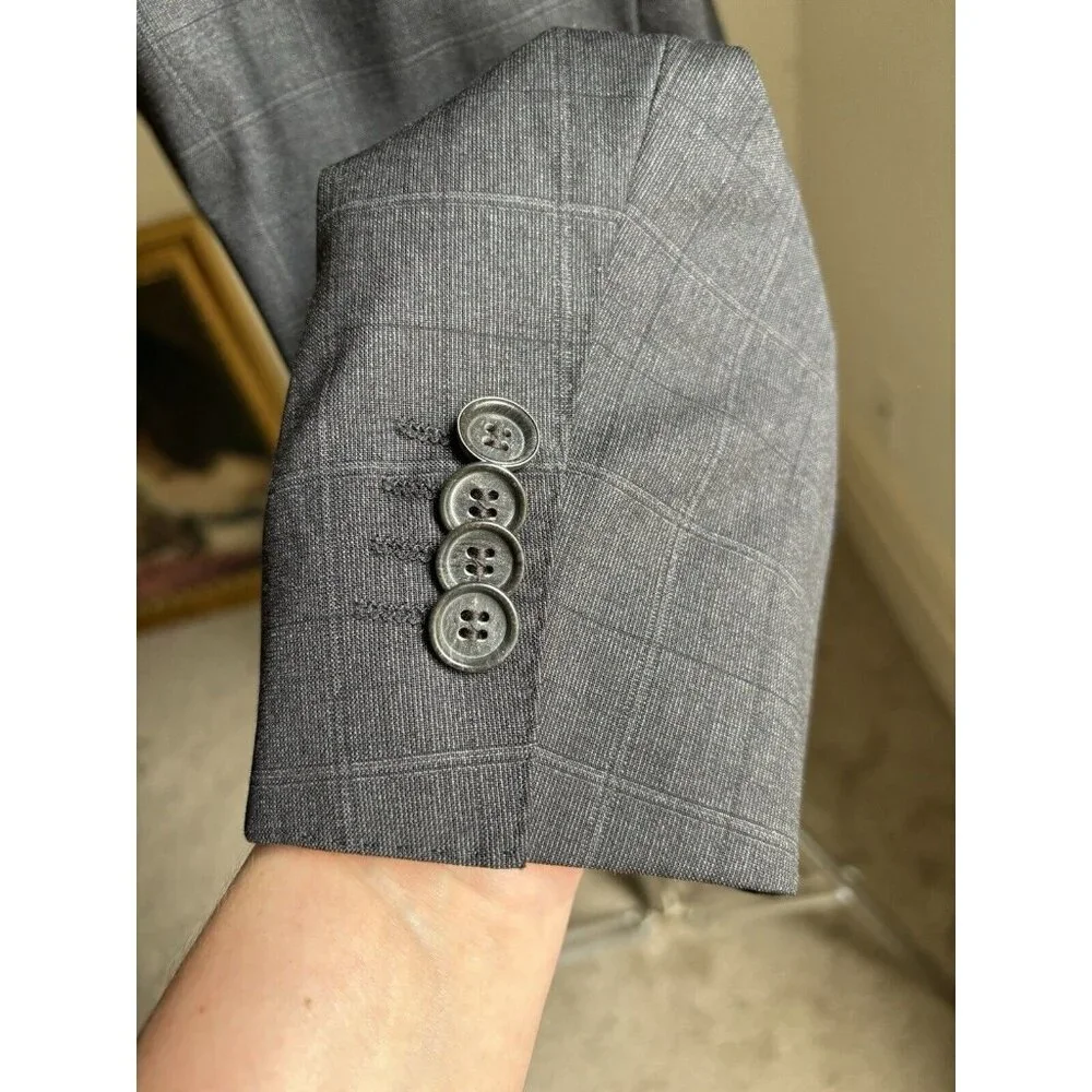 Hugo Boss Mens Blazer Wool Sport Coat US Sz 38R Redo Super 110‎ Grey Plaid
